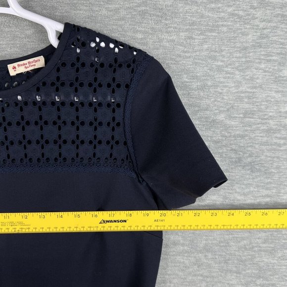 Brooks Brothers Red Fleece Womens XL Navy Eyelet Lace Yoke Shift Dress Stylish - Picture 10 of 15